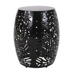 Rebirth Outdoor End Table with Tropical Palm Leaf Pattern and Iron Frame