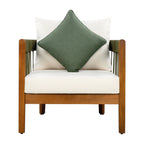 Azari Outdoor Acacia Wood Club Chair with Handwoven Rope Accents & Curved Backrest