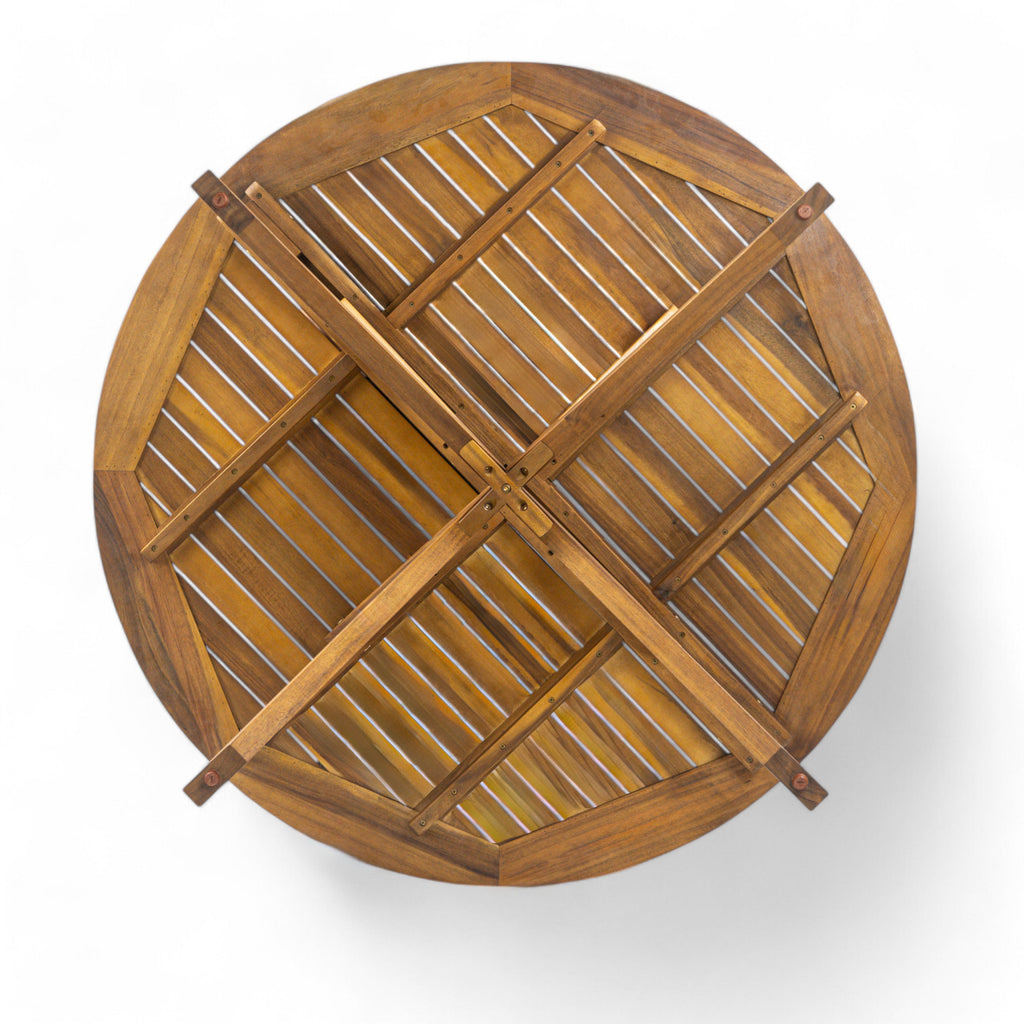 Stanford Outdoor Round Acacia Wood Dining Table with X Base