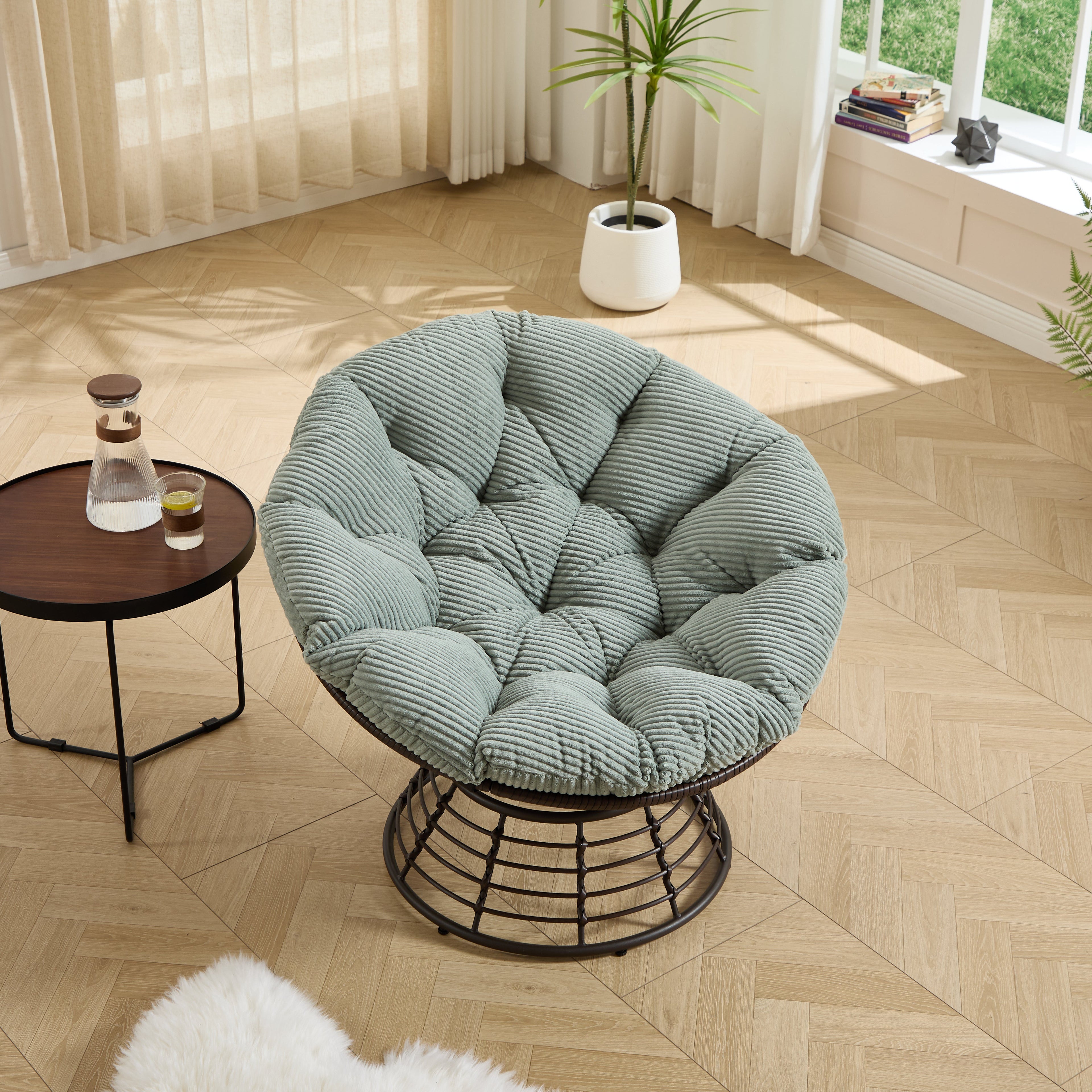 360° Swivel Indoor Outdoor Wicker Papasan Chair with Soft Thick Cushion