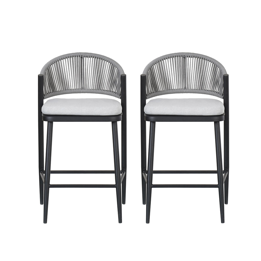 Outdoor Metal Frame Stools with Scallop-Shaped Backrest & Water-Resistant Cushions, Set of 2