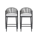 Outdoor Metal Frame Stools with Scallop-Shaped Backrest & Water-Resistant Cushions, Set of 2