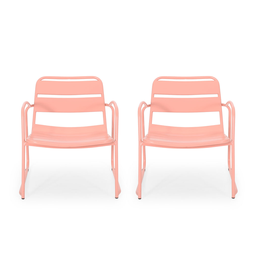 Outdoor Iron Chair with Open Slat Design and Curved Arms, Set of 2