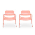 Outdoor Iron Chair with Open Slat Design and Curved Arms, Set of 2