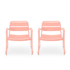 Outdoor Iron Chair with Open Slat Design and Curved Arms, Set of 2
