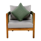 Azari Outdoor Acacia Wood Club Chair with Handwoven Rope Accents & Curved Backrest