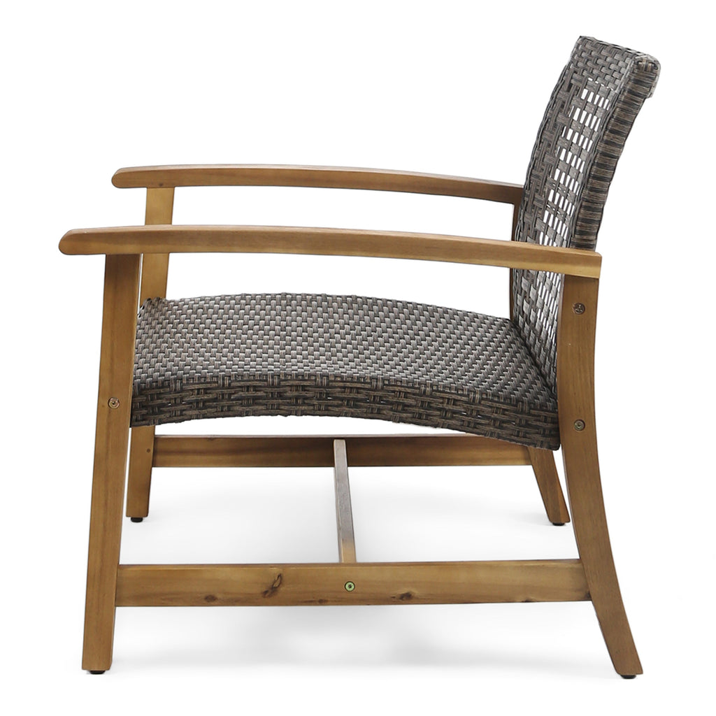 Hampton Outdoor Rattan & Acacia Wood Wicker Club Chairs, Set of 2