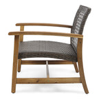 Hampton Outdoor Rattan & Acacia Wood Wicker Club Chairs, Set of 2