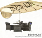 Oversized Fringe Trim Patio Umbrella with Crank Handle