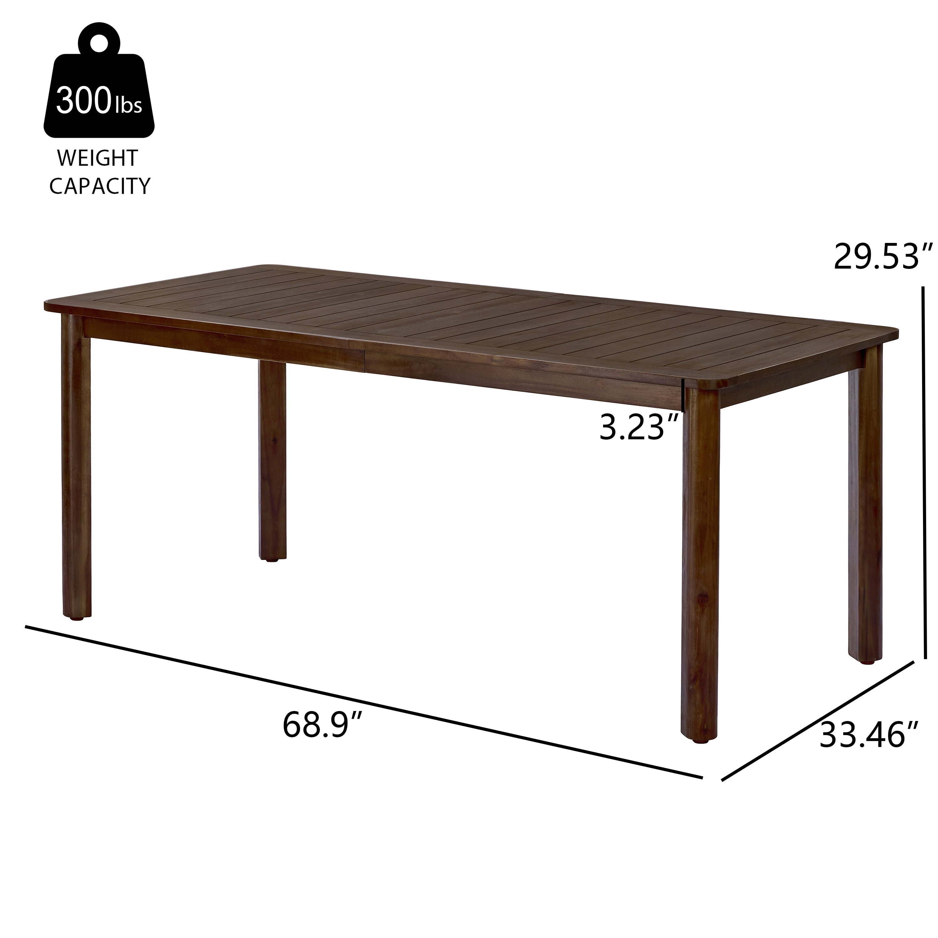 Miles Acacia Outdoor Dining Table, 68.9"
