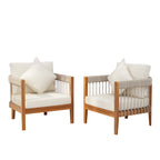 Azari Outdoor Acacia Wood Club Chair with Handwoven Rope Accents & Curved Backrest
