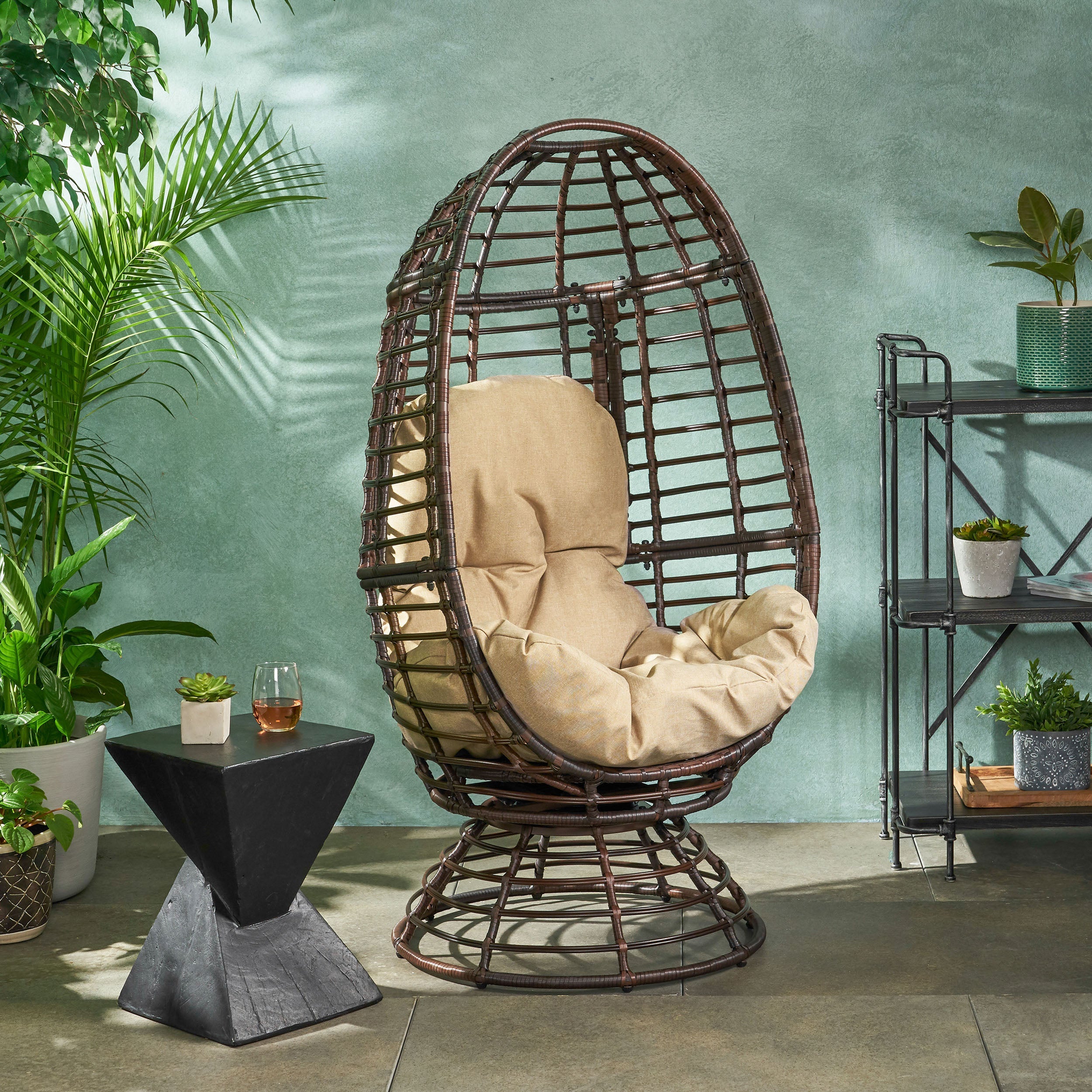 Lazulite Outdoor Egg Chair with Water-Resistant Cushion and Swivel Function