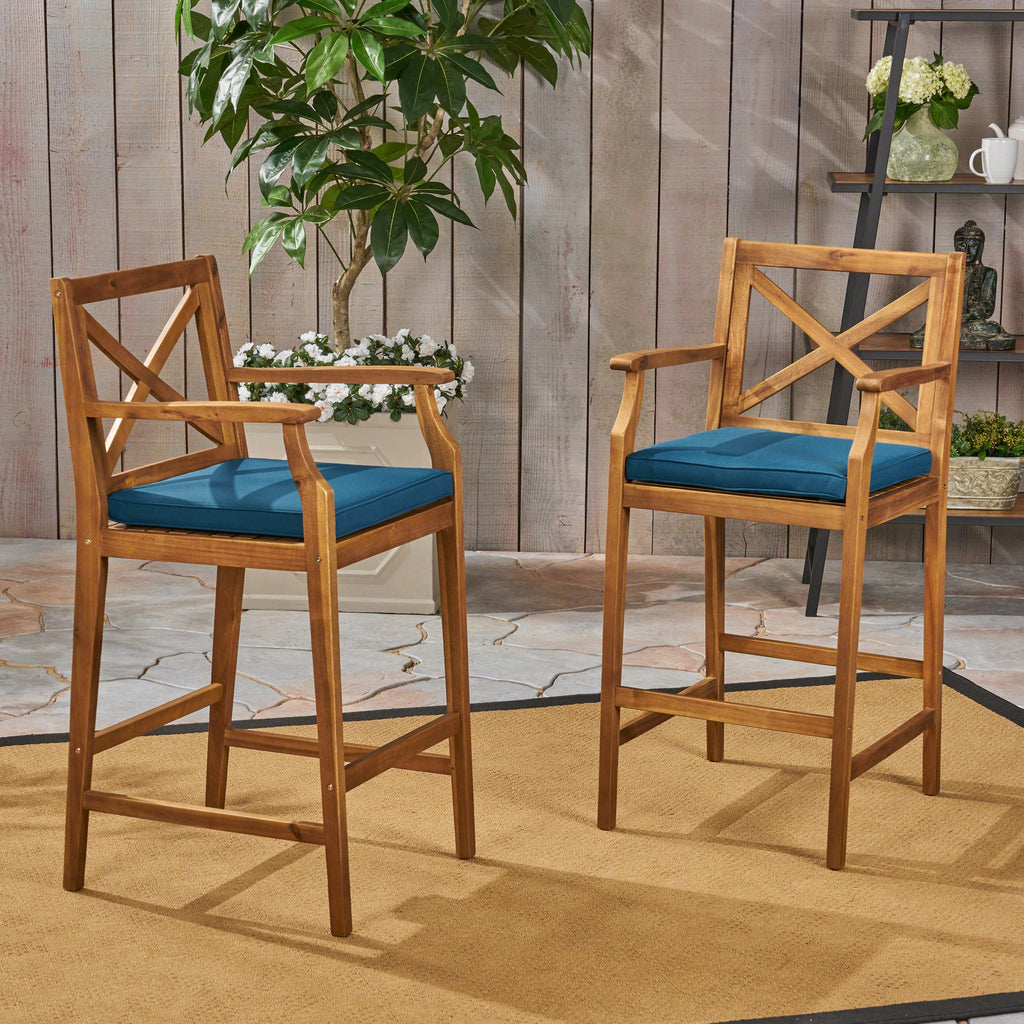 Perla Outdoor Acacia Wood Barstools, Set of 2