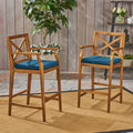 Perla Outdoor Acacia Wood Barstools, Set of 2