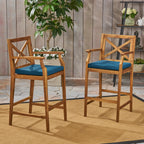 Perla Outdoor Acacia Wood Barstools, Set of 2