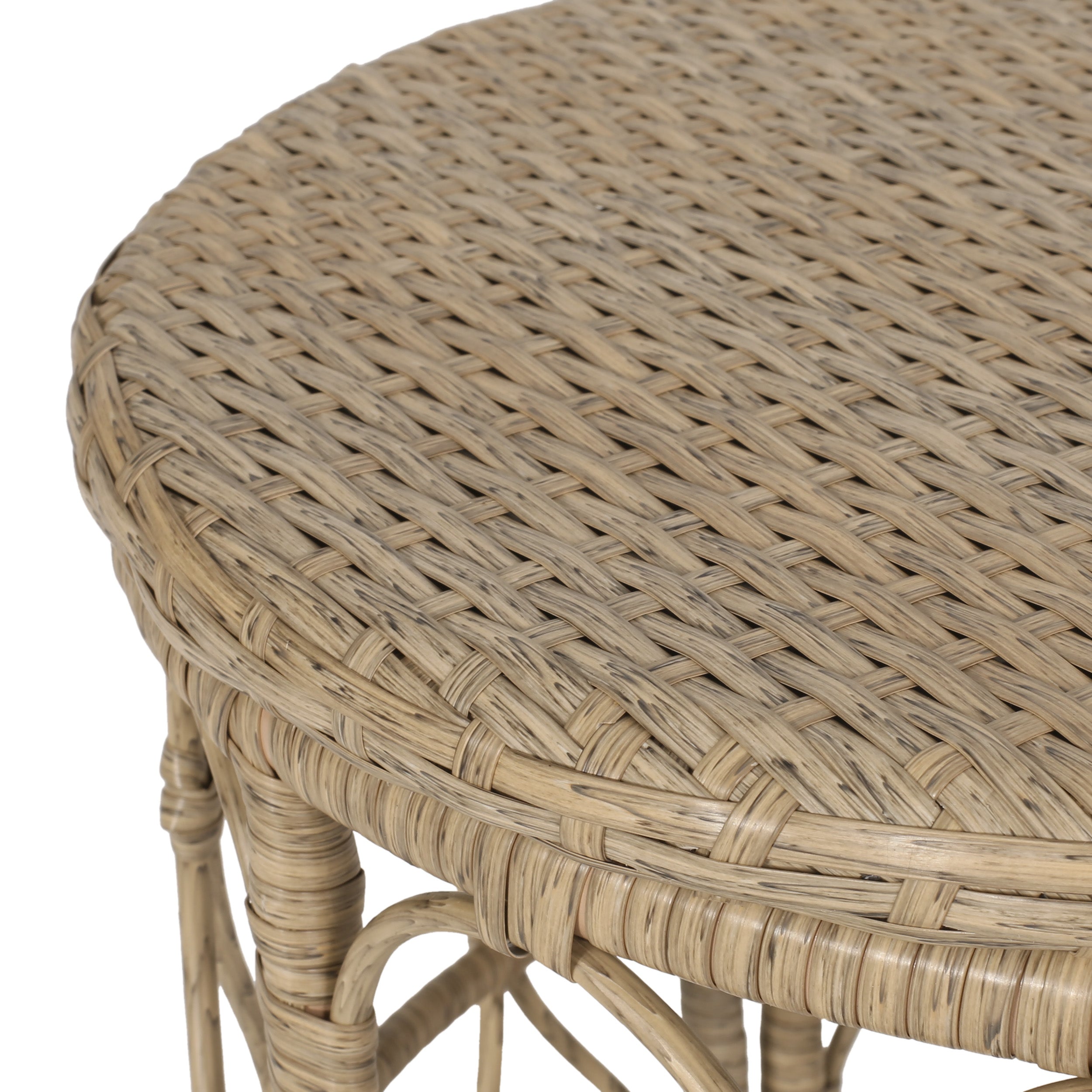 Cultured Outdoor Side Table with Wicker Weave Top and Looped Design