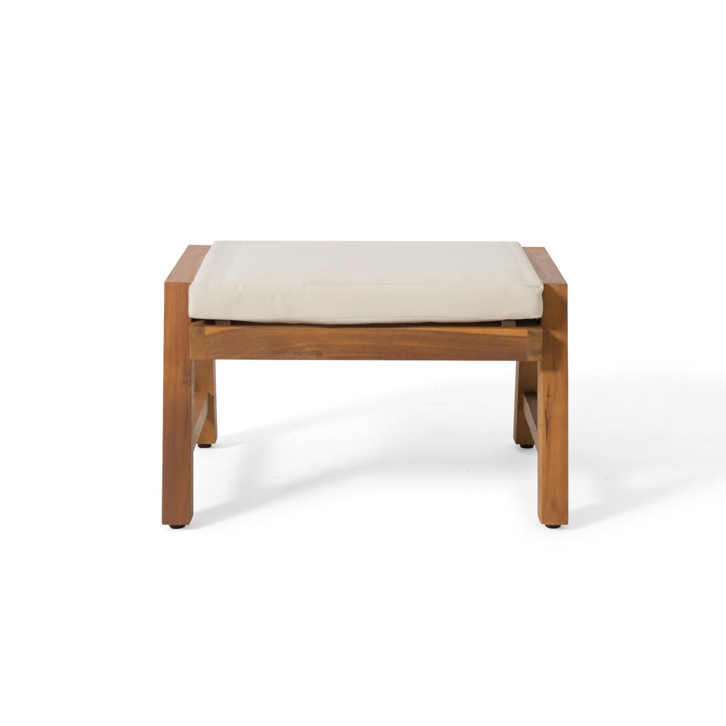 Brixton Acacia Wood Outdoor Ottomans with Cushion, Set of 2