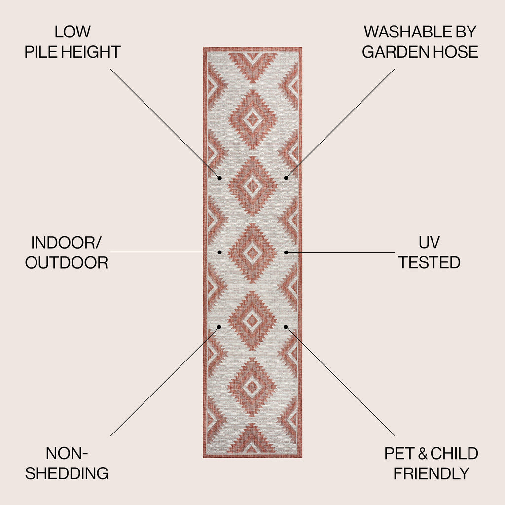 Lior Geometric Moroccan Diamond Indoor/Outdoor Runner Rug