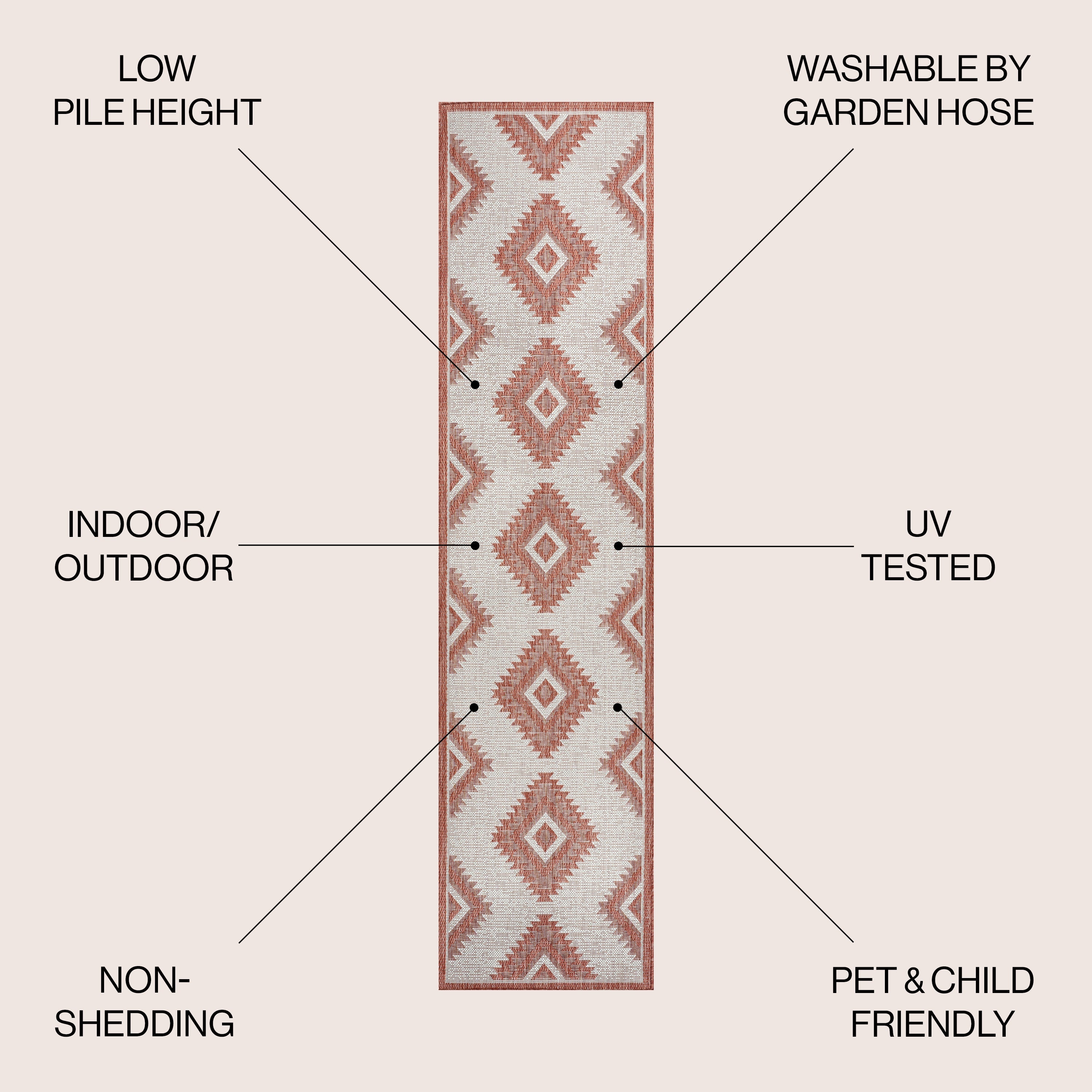 Lior Geometric Moroccan Diamond Indoor/Outdoor Runner Rug