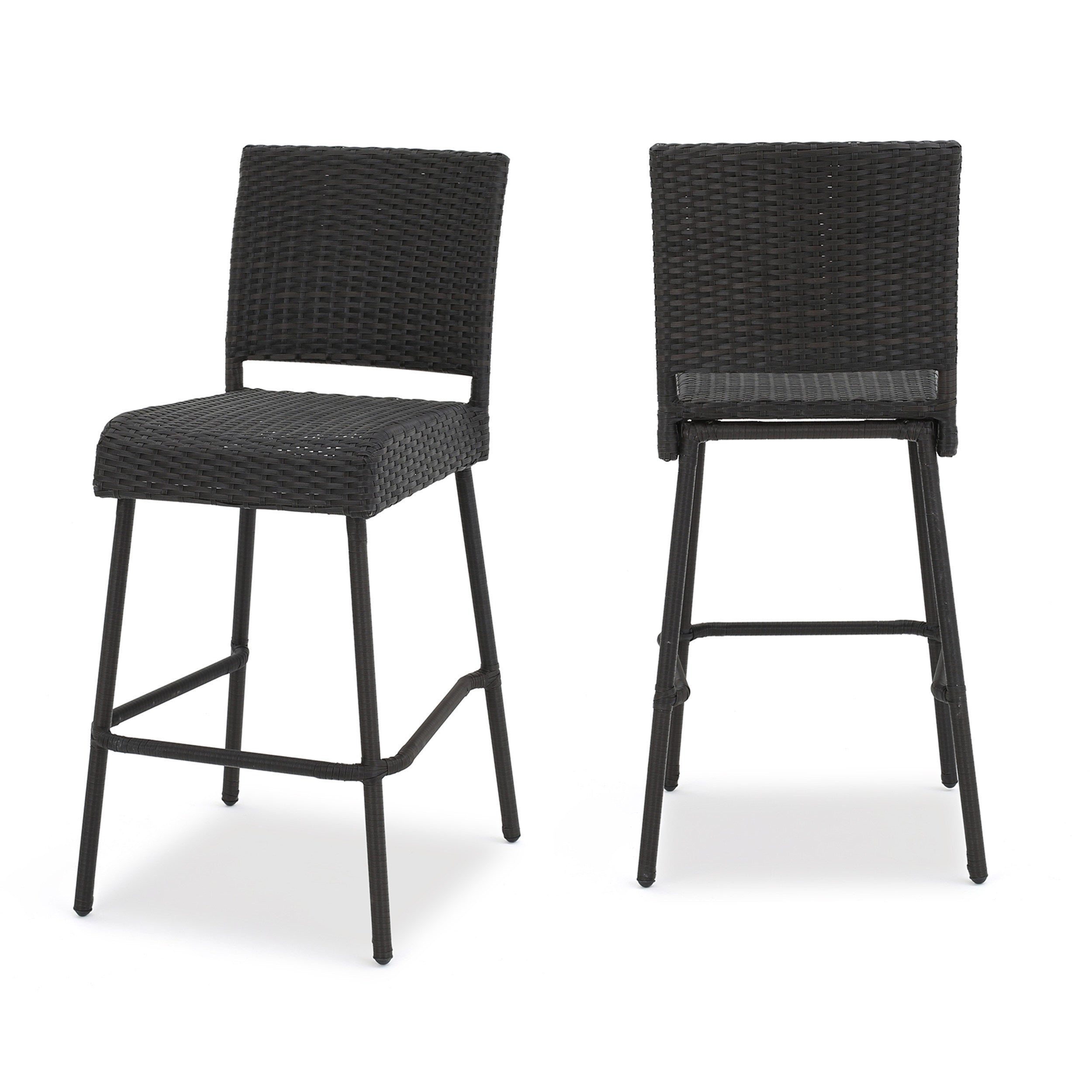 29" Outdoor Rattan Armless Barstools, Set of 2