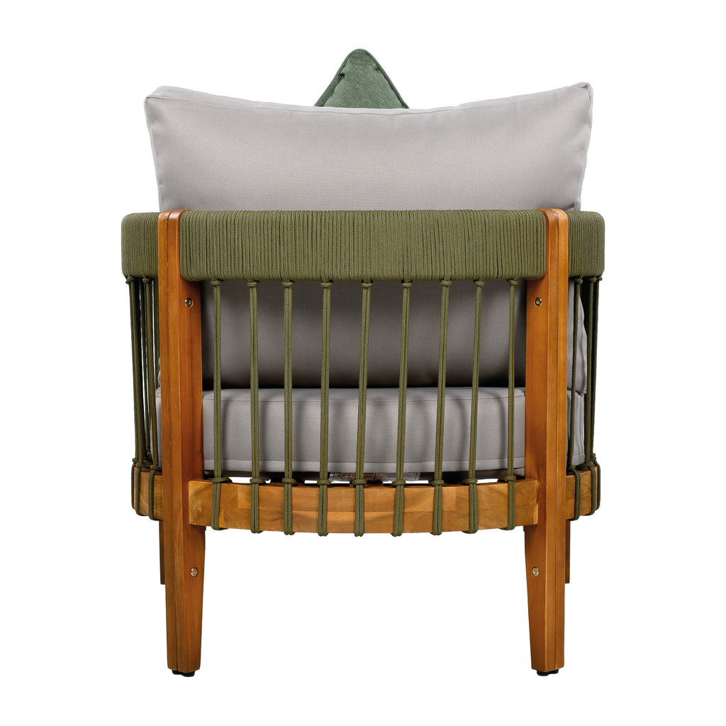 Azari Outdoor Acacia Wood Club Chair with Handwoven Rope Accents & Curved Backrest