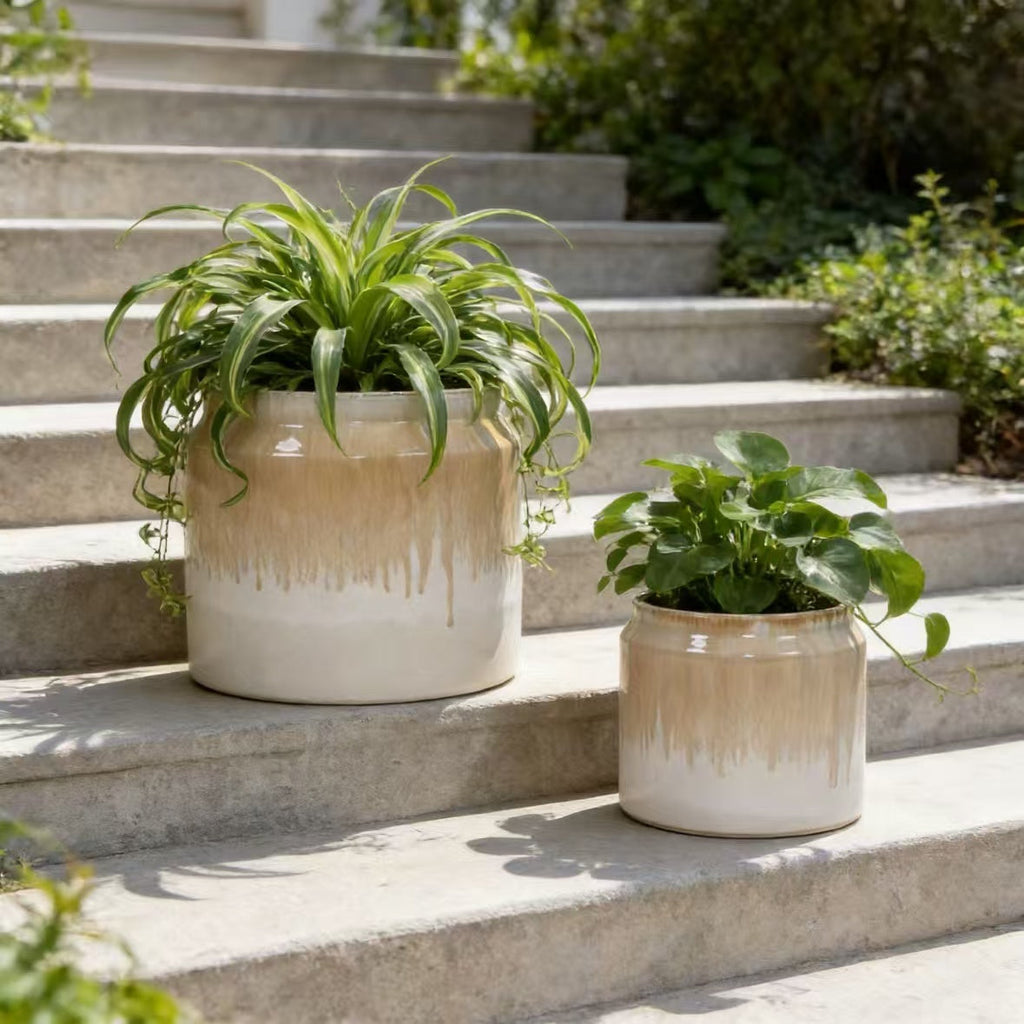 Rumi Beige Handmade Ceramic Planter, Set of 2