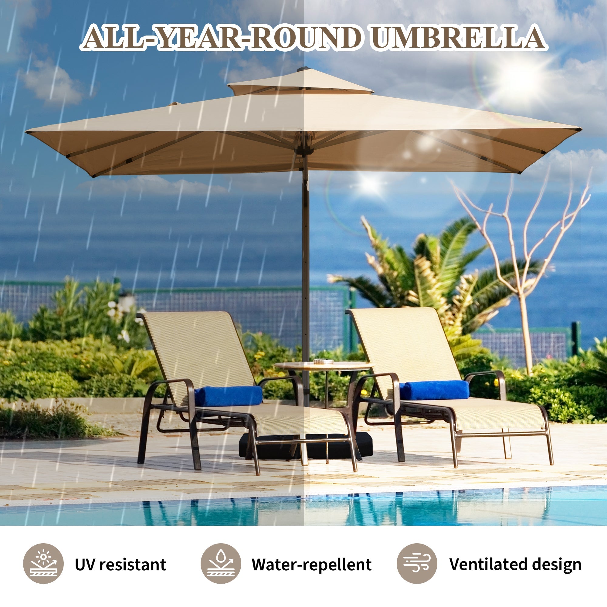 9'x 11' Rectangle Cantilever Umbrella with Center Pole, Base Not Included