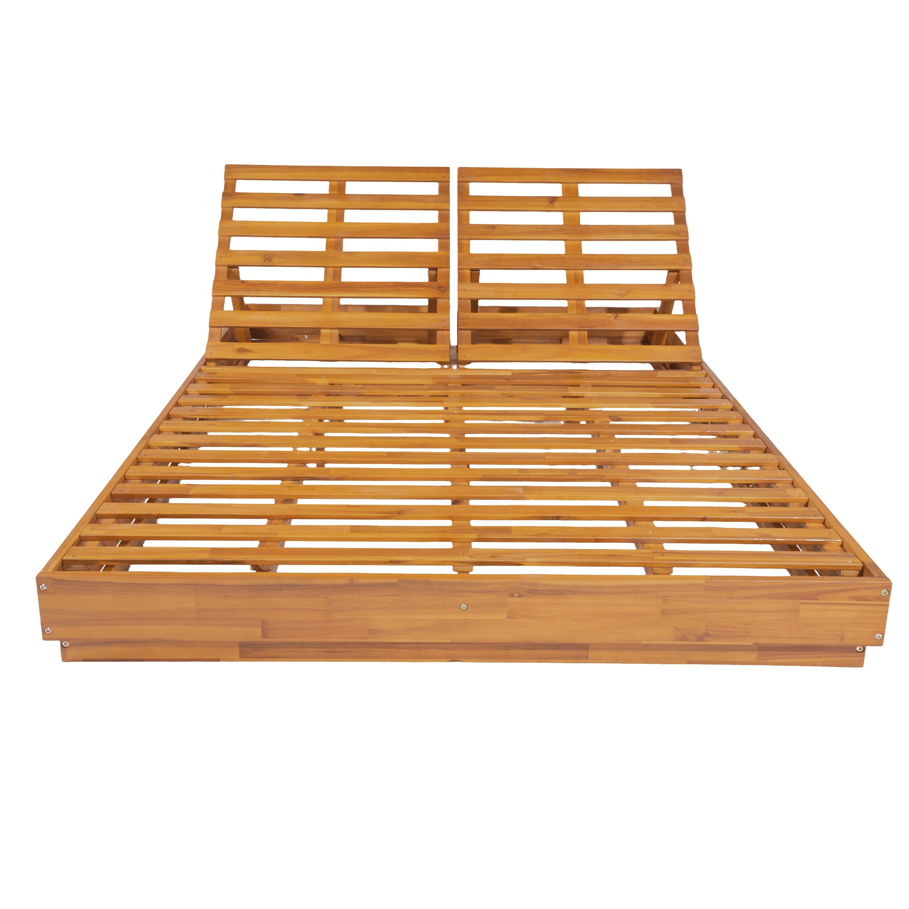 Adjustable Acacia Wood Low-Profile Double Sunlounge with Cushion