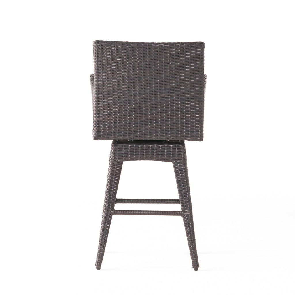 Liden Outdoor Modern PE Rattan Swivel Barstool with Tapered Legs