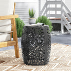 Rebirth Outdoor End Table with Tropical Palm Leaf Pattern and Iron Frame
