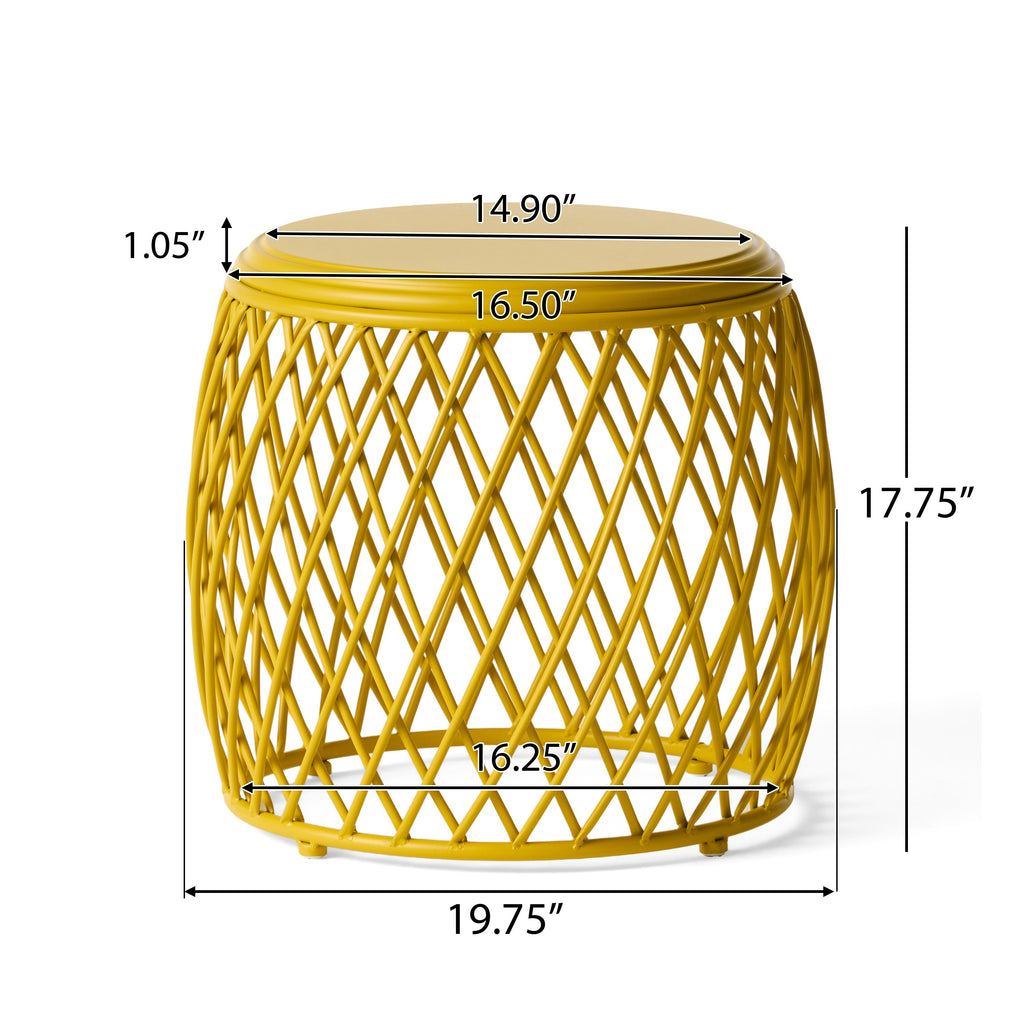 Coveted 19.75" Outdoor Cylindrical Iron Side Table with Lattice Design