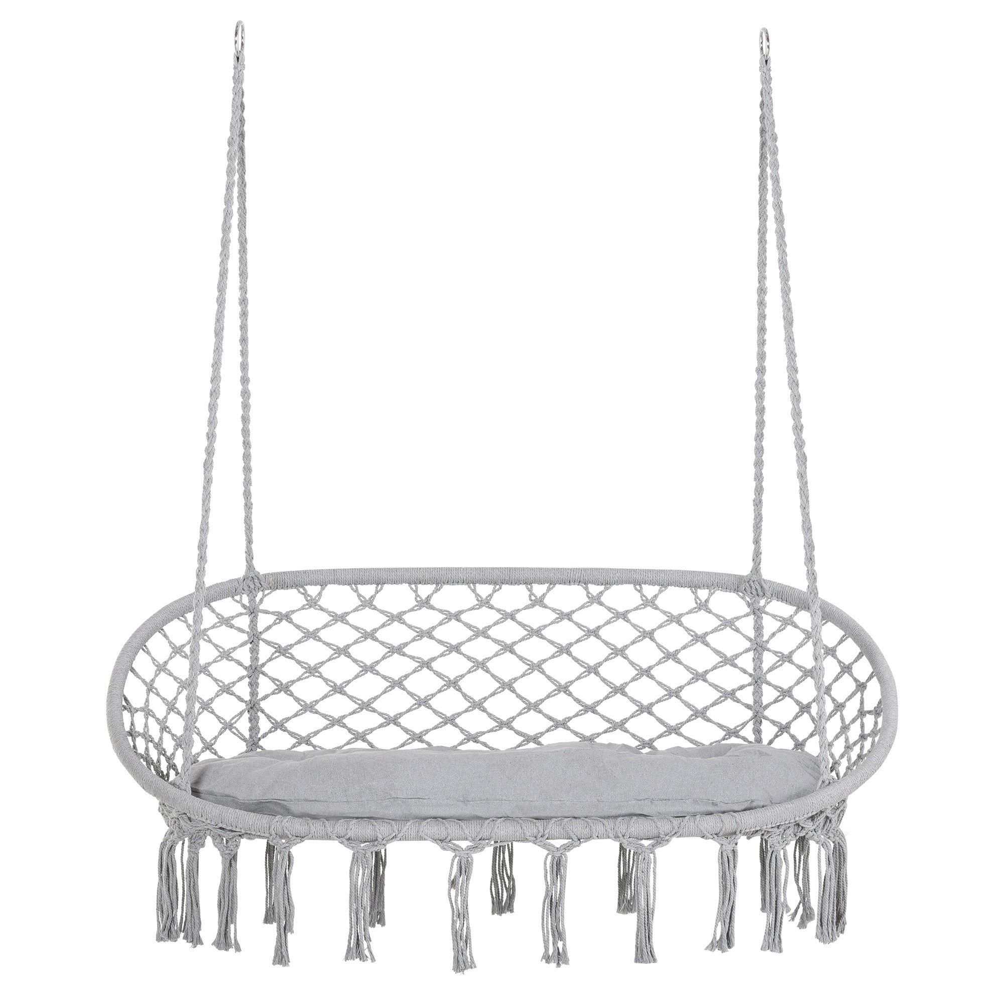Visioned Outdoor Hanging Hammock Swing Chair with Macrame Design and Soft Cushion