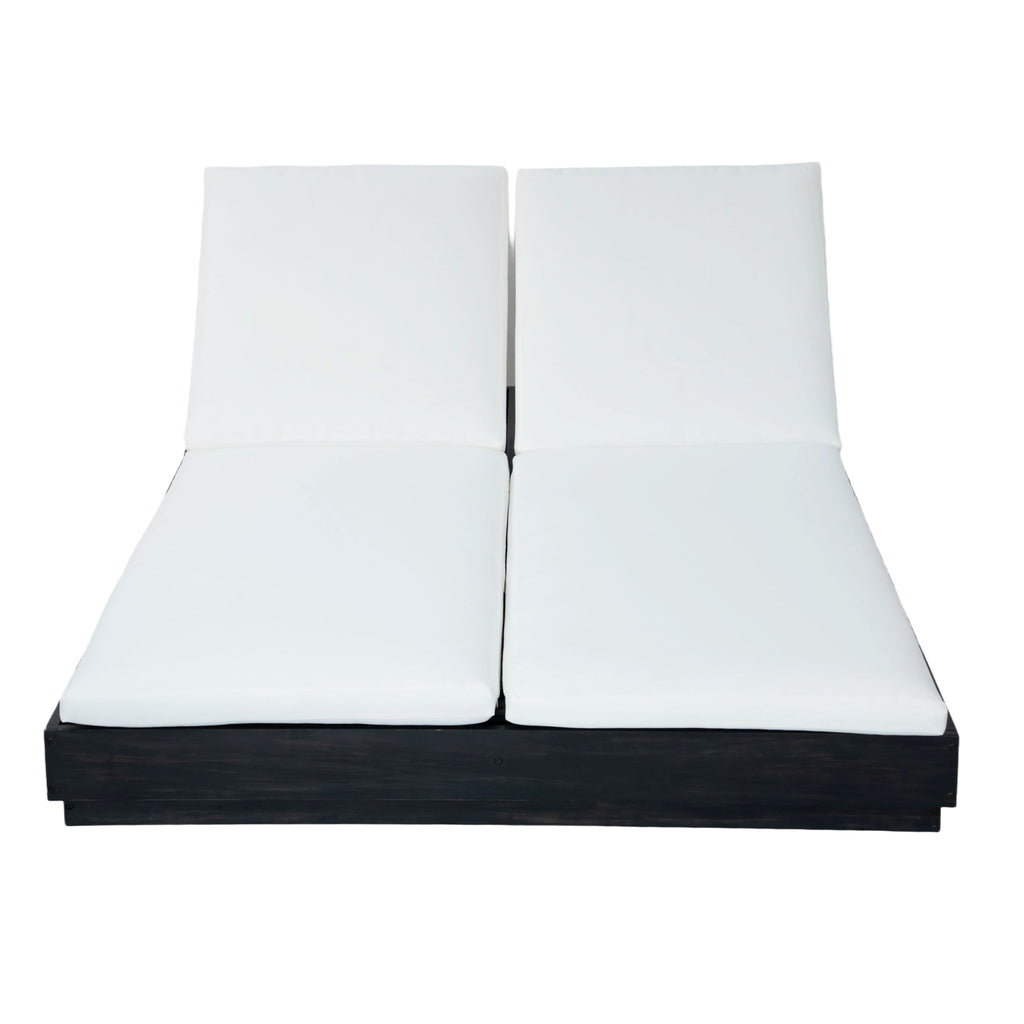 Adjustable Acacia Wood Low-Profile Double Sunlounge with Cushion