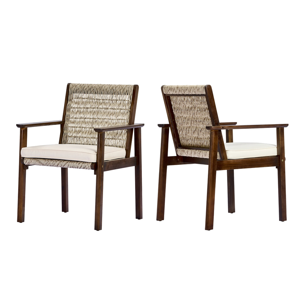 Miles Acacia Wood & Wicker Rattan Woven Dining Chairs, Set of 2