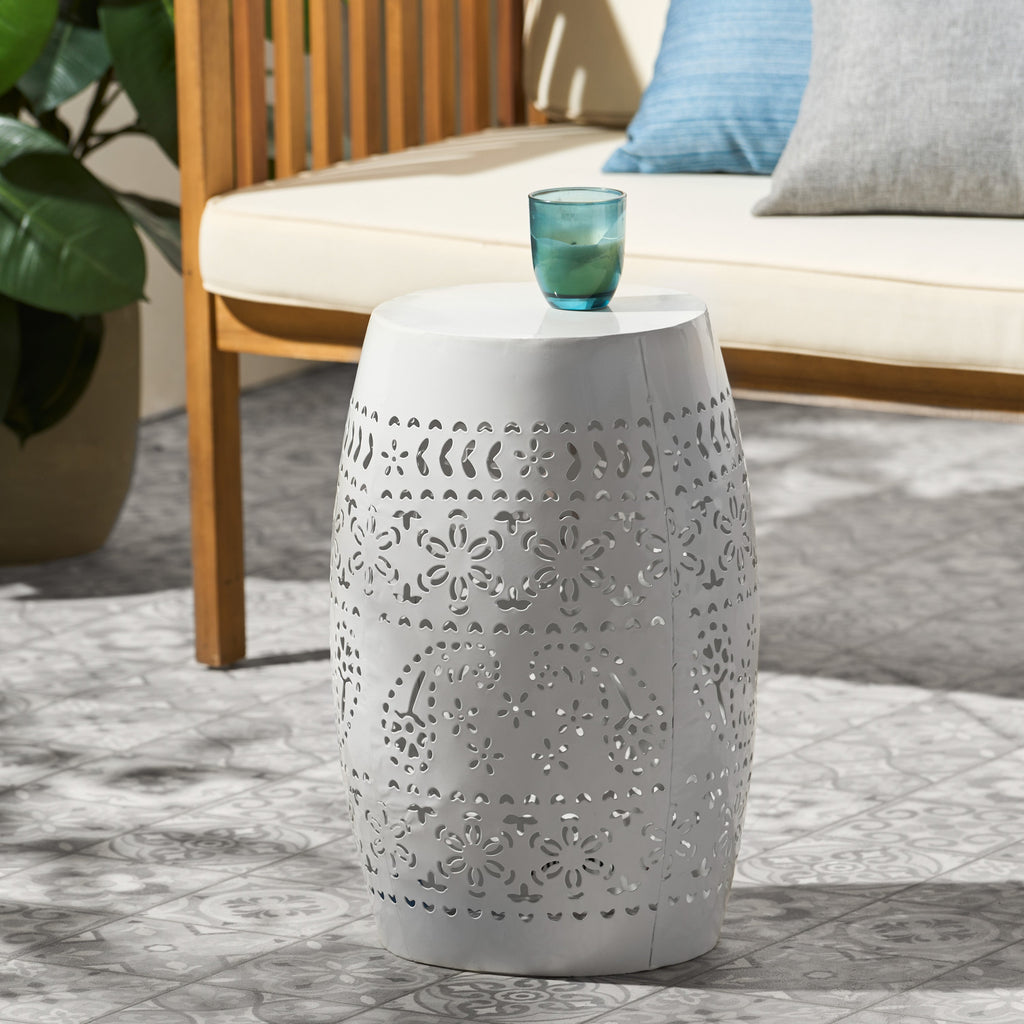 Ruby Outdoor Metal Lace Cutout Accent Table