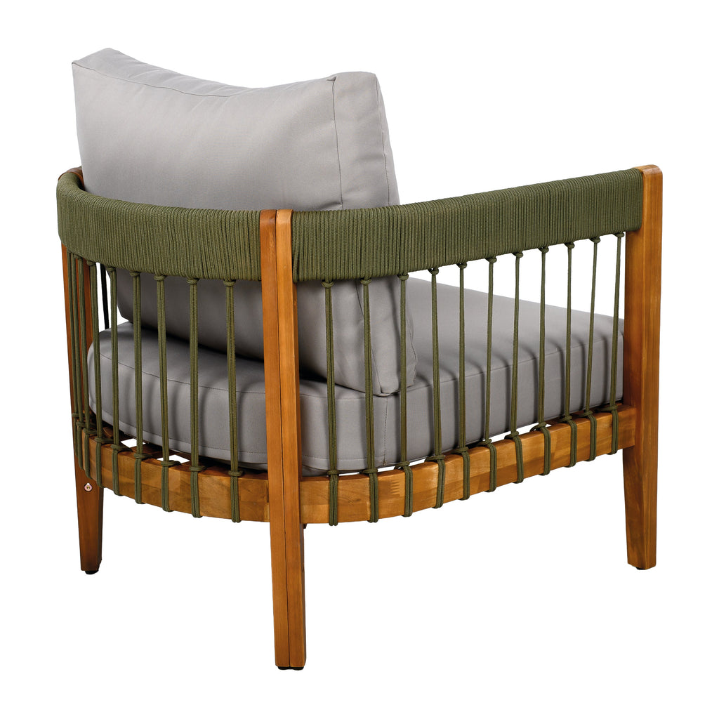 Azari Outdoor Acacia Wood Club Chair with Handwoven Rope Accents & Curved Backrest