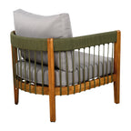 Azari Outdoor Acacia Wood Club Chair with Handwoven Rope Accents & Curved Backrest