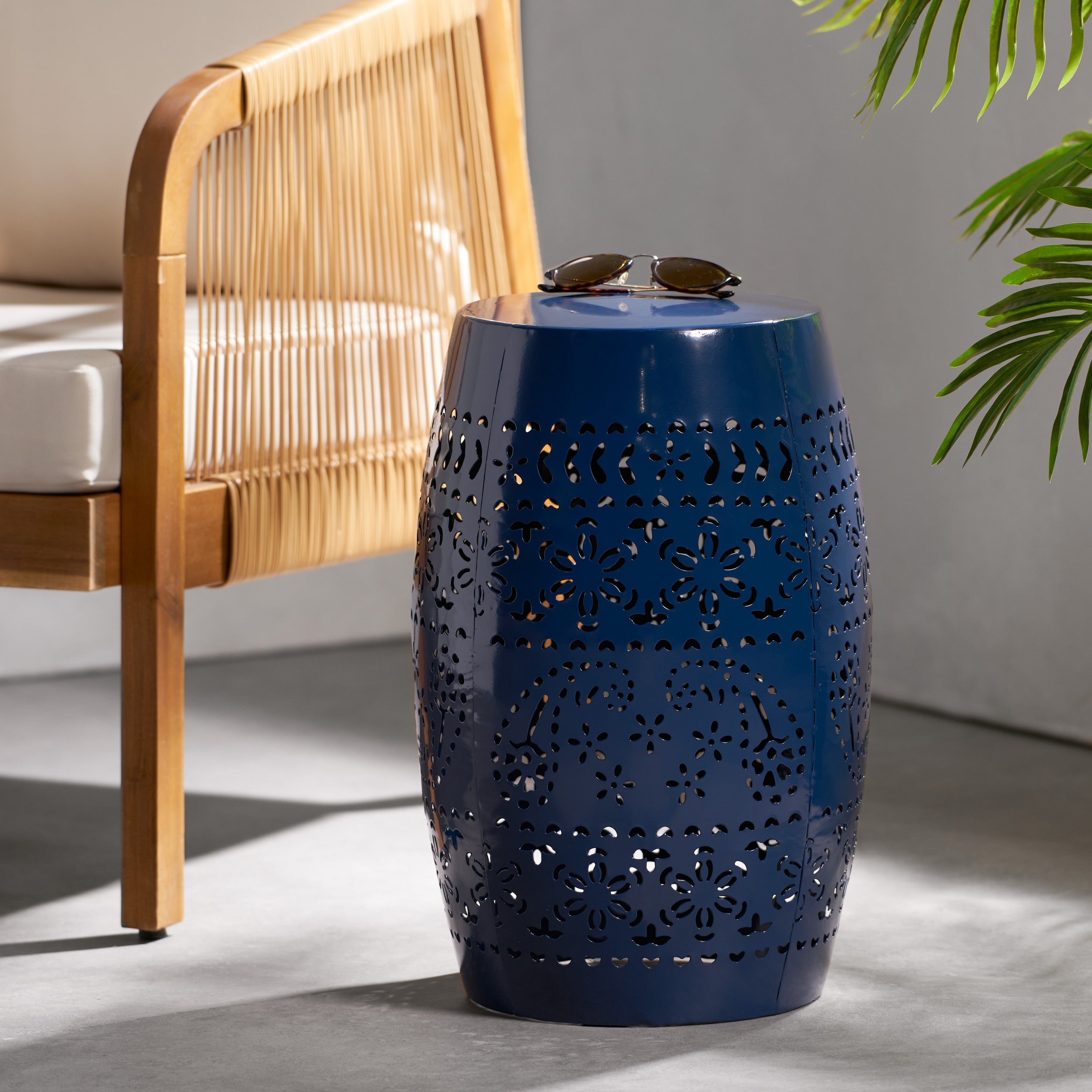 Ruby Outdoor Metal Lace Cutout Accent Table