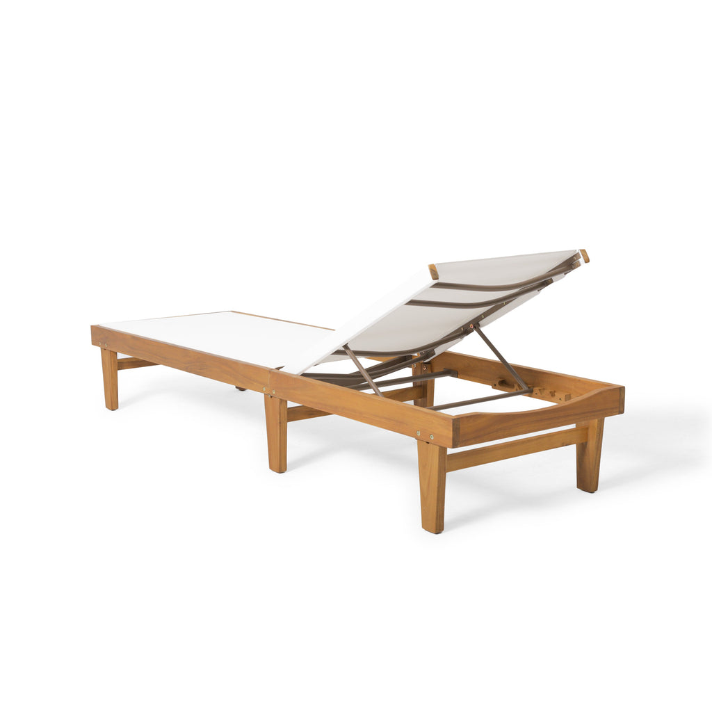 Outdoor Chaise Lounge with Acacia Wood Frame