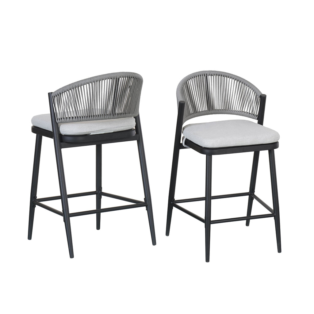 Outdoor Metal Frame Stools with Scallop-Shaped Backrest & Water-Resistant Cushions, Set of 2