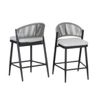 Outdoor Metal Frame Stools with Scallop-Shaped Backrest & Water-Resistant Cushions, Set of 2
