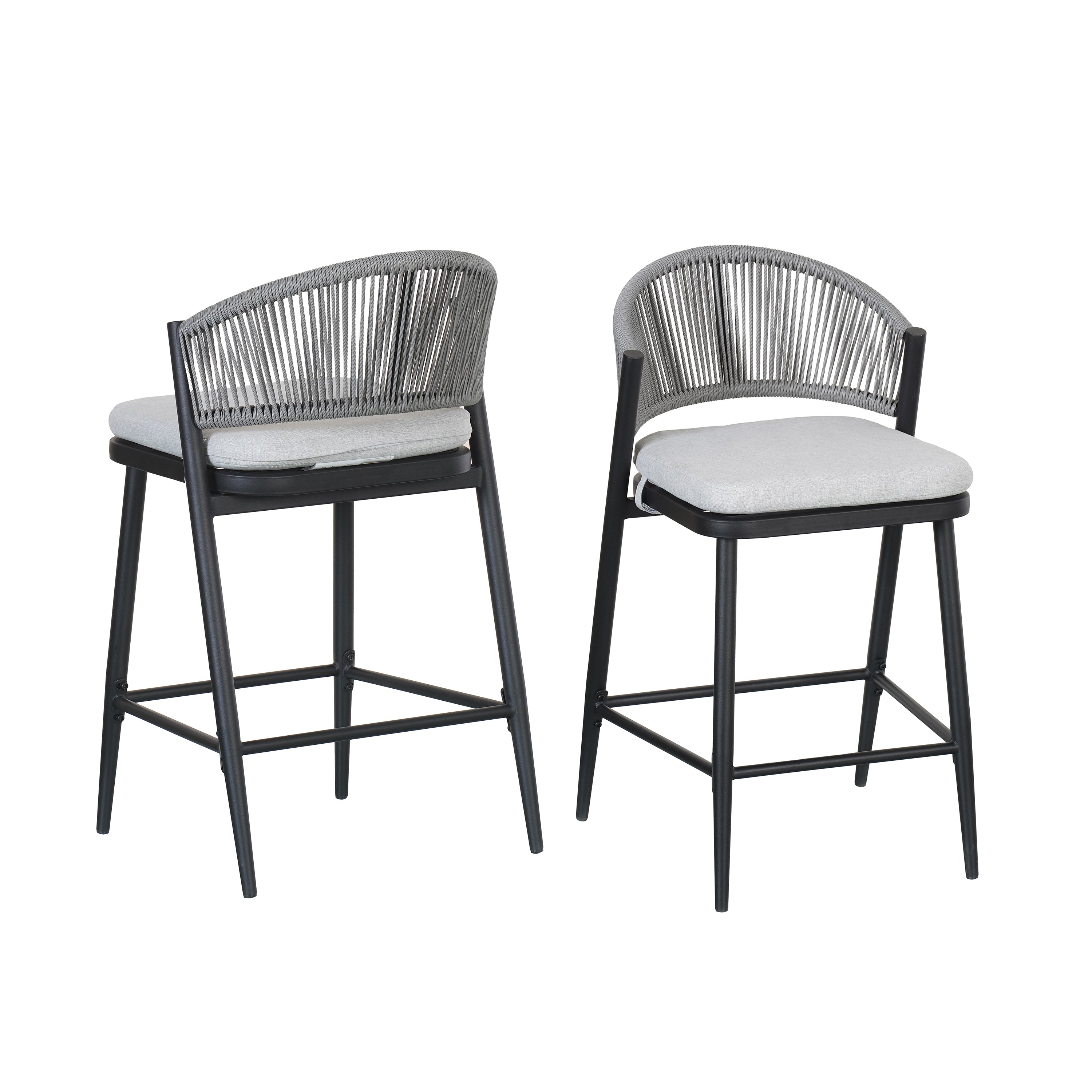 Outdoor Metal Frame Stools with Scallop-Shaped Backrest & Water-Resistant Cushions, Set of 2