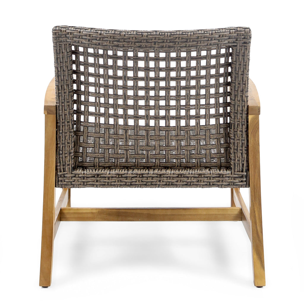 Hampton Outdoor Rattan & Acacia Wood Wicker Club Chairs, Set of 2