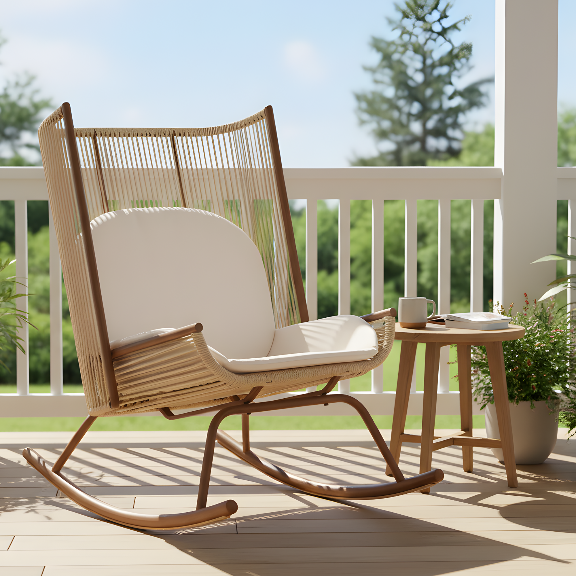 High Square Back Modern Outdoor Rocking Chair