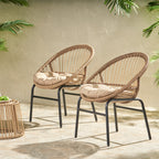 Outdoor Accent Chair with Curved Back and Basket Frame, Set of 2