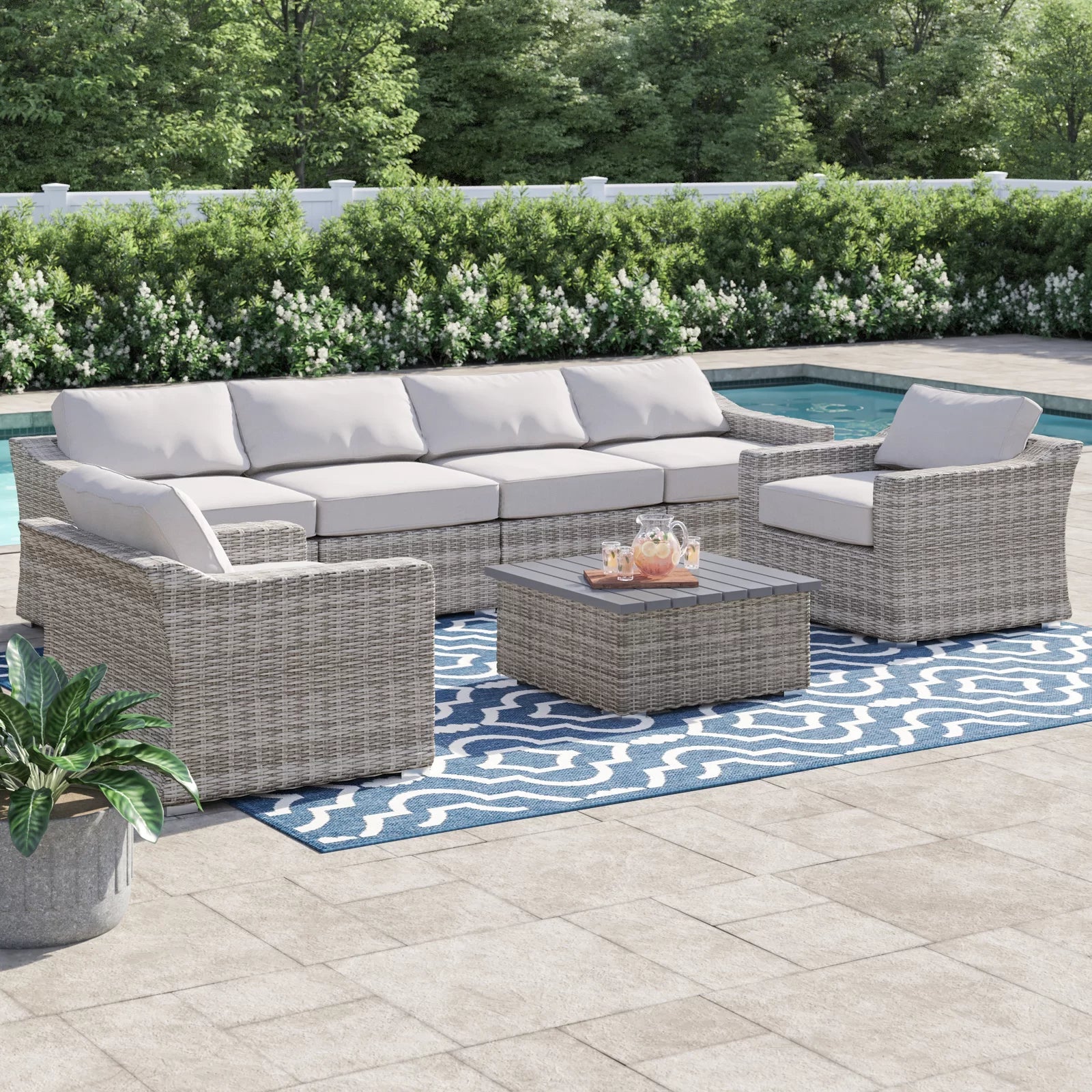 Laguna Sol Fully Assembled 6-Person All-Weather Wicker Sectional Seating Set