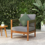 Azari Outdoor Acacia Wood Club Chair with Handwoven Rope Accents & Curved Backrest