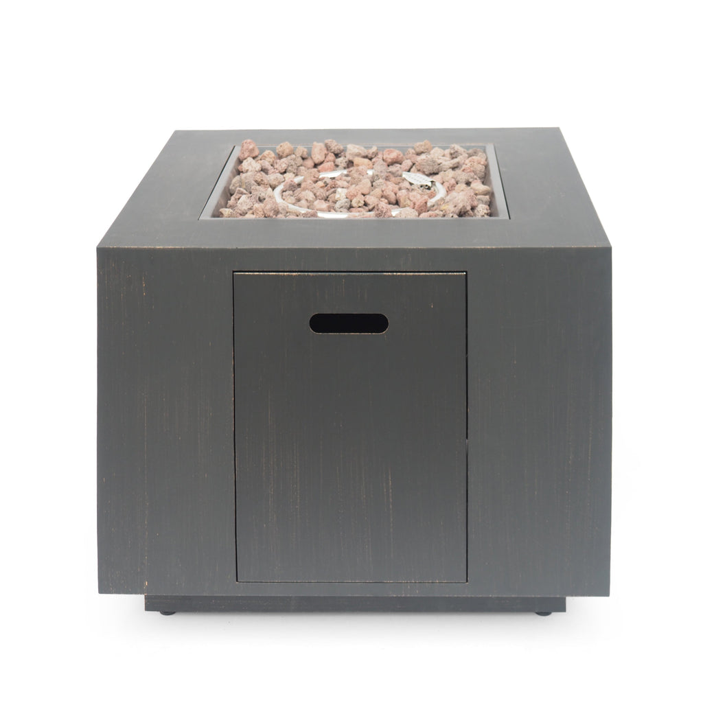 33" Outdoor Iron Square Propane Fire Pit, Tank Inside, 50,000 BTU