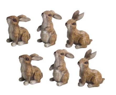 Carved Stone Garden Rabbit Figurine, Set of 6