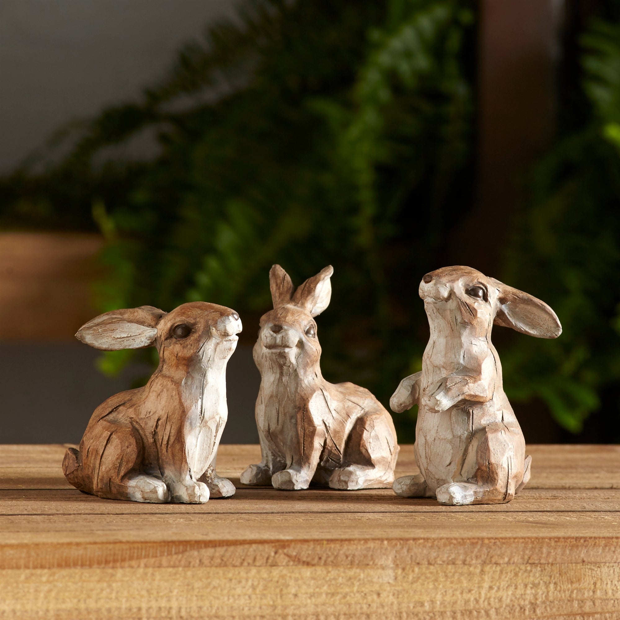 Carved Stone Garden Rabbit Figurine, Set of 6
